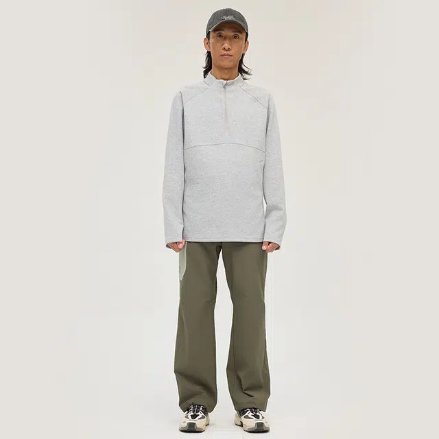 新奇天 纯色运动户外休闲半高领插肩宽松套头卫衣 男款 冷墙灰