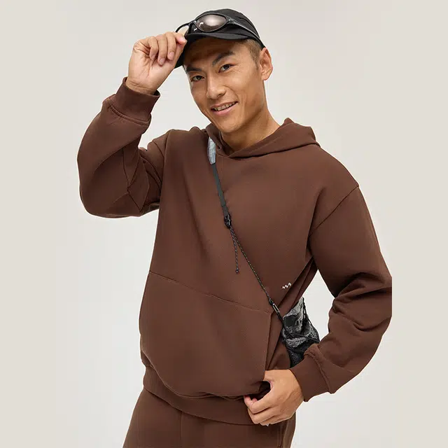 新奇天 运动户外纯色加绒厚款休闲连帽落肩宽松长袖卫衣 男款