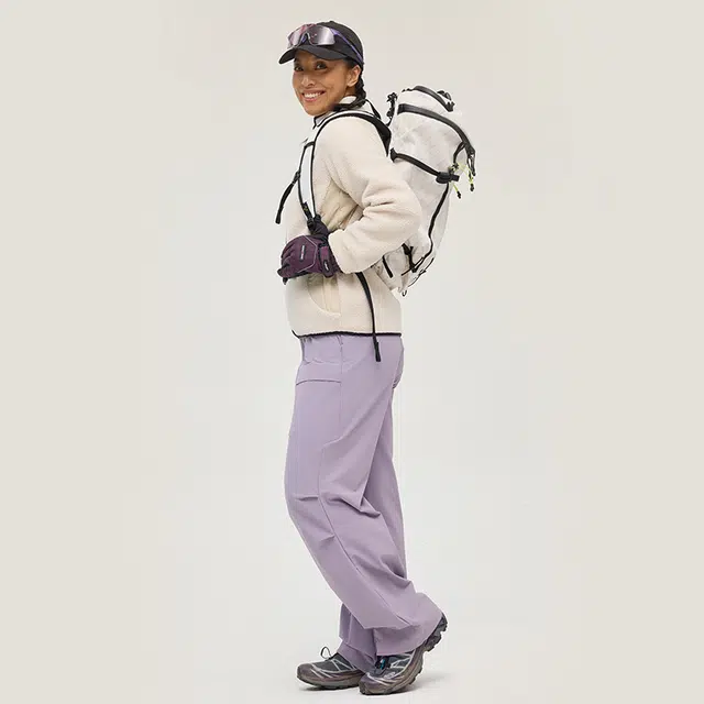 新奇天 纯色城市户外徒步山系宽松直筒保暖系带工装裤 女款