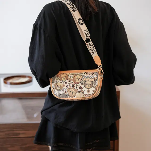 北包包 时尚潮流卡通可爱日常 布 单肩包 女款 午夜黑/米杏色/粉色
