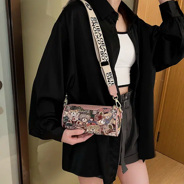 北包包 高级感时尚百搭小众设计可爱小熊 布 单肩包 女款 多色
