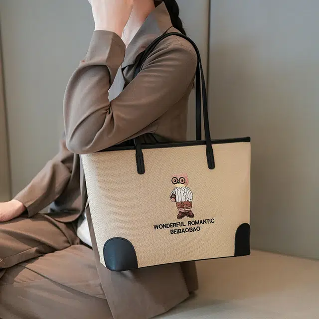 北包包 刺绣小熊时尚百搭小众设计高级质感通勤 帆布 单肩包 常规 女款 多色