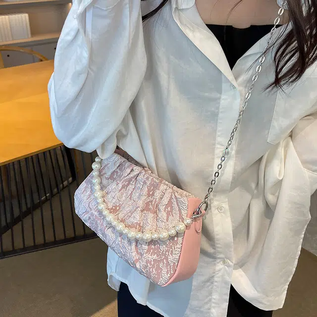 北包包 法式小众高级感珍珠褶皱包链条单肩包 布 斜挎包 女款 多色