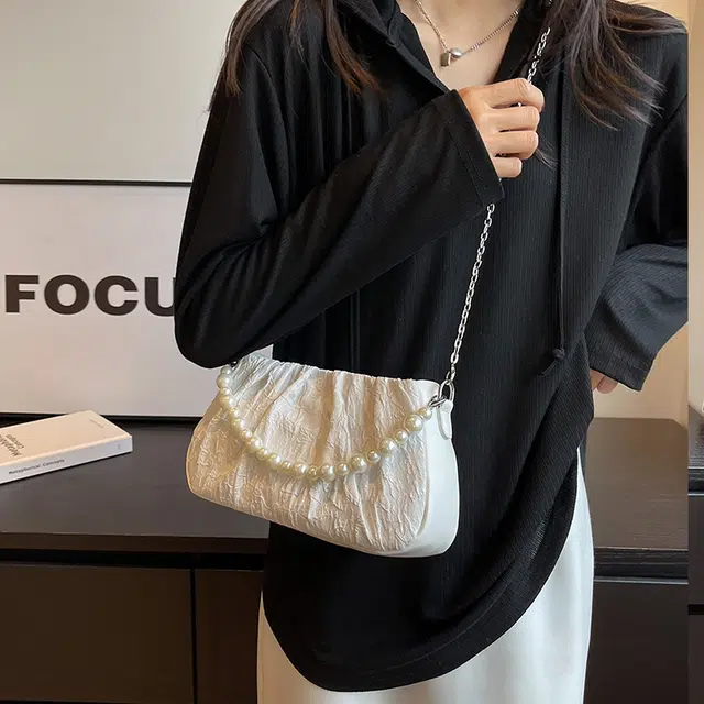 北包包 法式小众高级感珍珠褶皱包链条单肩包 布 斜挎包 女款 多色