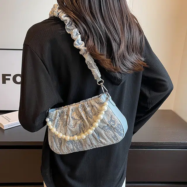 北包包 法式小众高级感珍珠褶皱包链条单肩包 布 斜挎包 女款 多色