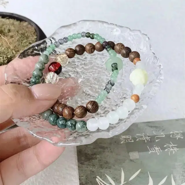 【招财进宝】 色菲尔 新中式莲花双圈叠戴 国潮简单百搭小众高级感设计转运平步青云步步高升学生通勤好运 檀木 手串 男女同款情侣款