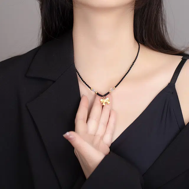 【招财蝴蝶 高品质】 色菲尔 在逃公主蝴蝶结 恋爱轻奢浪漫精致 新中式抽拉可调节 白玉菩提 项链 男女同款情侣款
