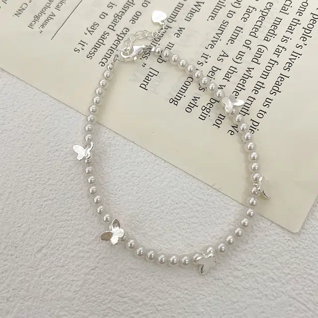【S925银 赠含金贴纸】 色菲尔 韩式蝴蝶珍珠 轻奢复古小众设计精致气质优雅氛围感温柔日常约会通勤百搭可调节#好运 银 手链 女款