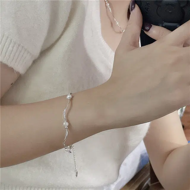 【S925银 赠含金贴纸】 色菲尔 法式韩式优雅复古 简约淡雅高级甜美小众个性轻奢高级气质设计感精致百搭可调节手饰 银 手链 女款