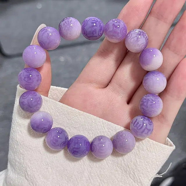 色菲尔 紫色六字真言文玩串珠盘玩佛珠文玩 菩提根 手串 男女同款情侣款