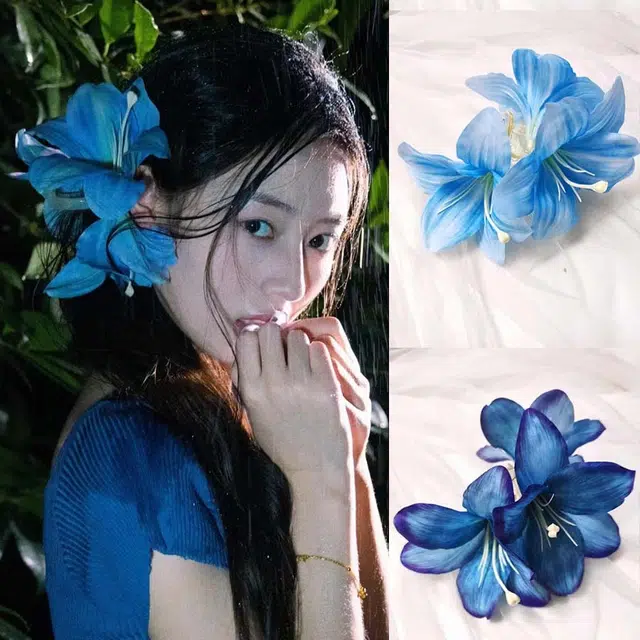 色菲尔 百合花朵  冷感紫色蓝色百合花氛围感立体仿真花朵高级感鲨鱼夹绝美 布 发夹 女款