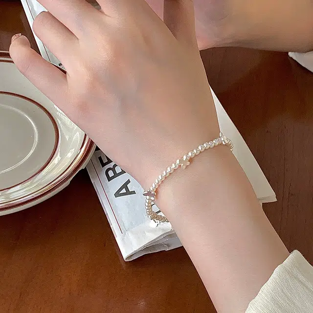 【S925银 赠含金贴纸】 色菲尔 韩式蝴蝶珍珠 轻奢复古小众设计精致气质优雅氛围感温柔日常约会通勤百搭可调节#好运 银 手链 女款
