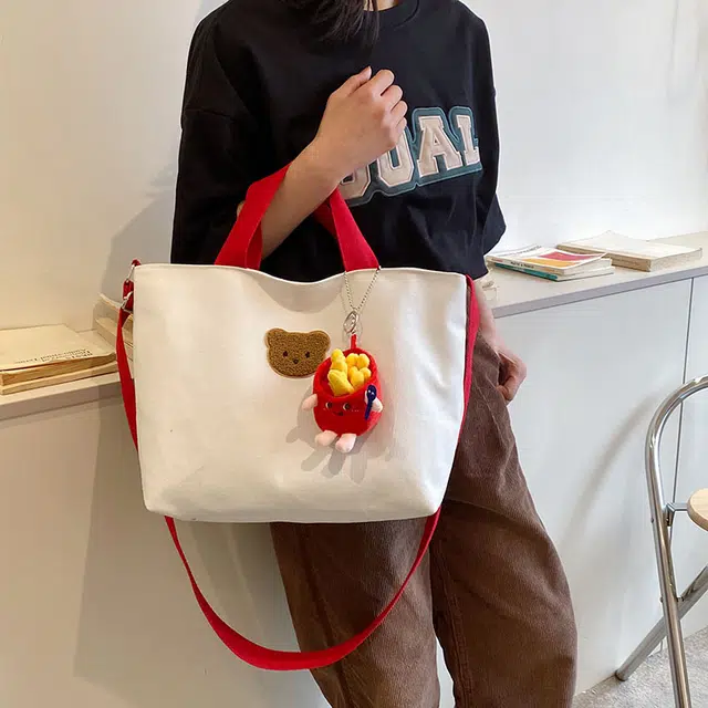爱尔绅特 可爱手提袋卡通简约撞色 帆布 手提斜挎单肩包 女款 白色/黑色/粉红色/棕色