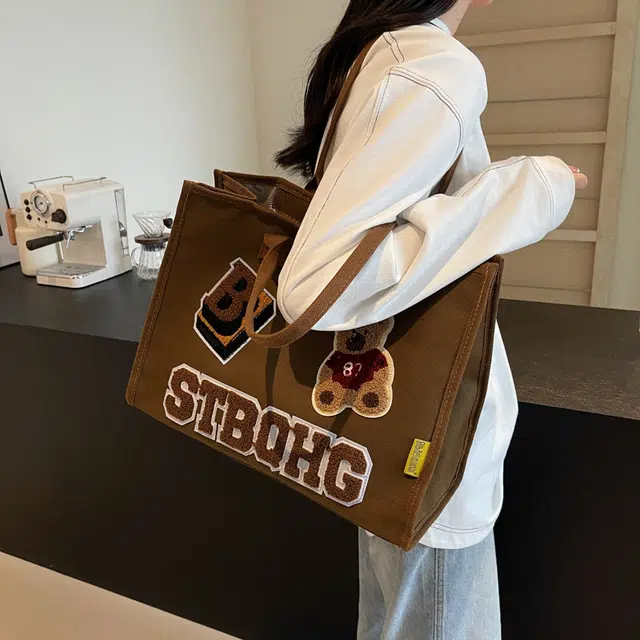爱尔绅特 小众图案设计 布 单肩手提包 常规 女款 白色/黑色/卡其色/咖啡色