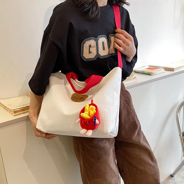 爱尔绅特 可爱手提袋卡通简约撞色 帆布 手提斜挎单肩包 女款 白色/黑色/粉红色/棕色
