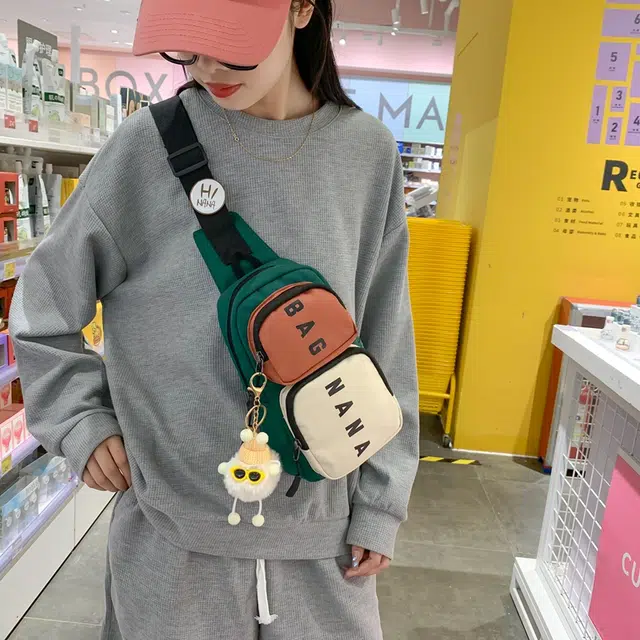 爱尔绅特 撞色时尚运动个性工装 牛津布 胸包 男女同款情侣款 绿色/灰色/黑色/黄色