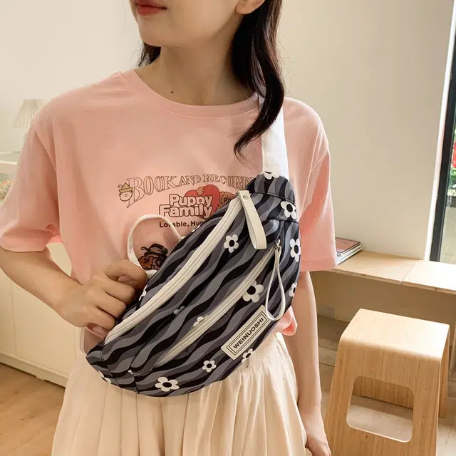 爱尔绅特 时尚百搭简约休闲少女洋气 尼龙 胸包 女款 卡其色/粉红色/黑色/黄色/蓝色