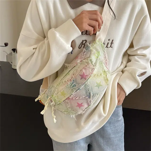 爱尔绅特 小众设计彩色日系百搭休闲 格子渐变 帆布 帆布包斜挎包 常规 女款 星星/小格子/方格