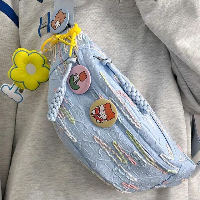 爱尔绅特 简约休闲小清新森系小众学生百搭 尼龙 胸包 女款 白色/黑色/黄色/蓝色/粉色