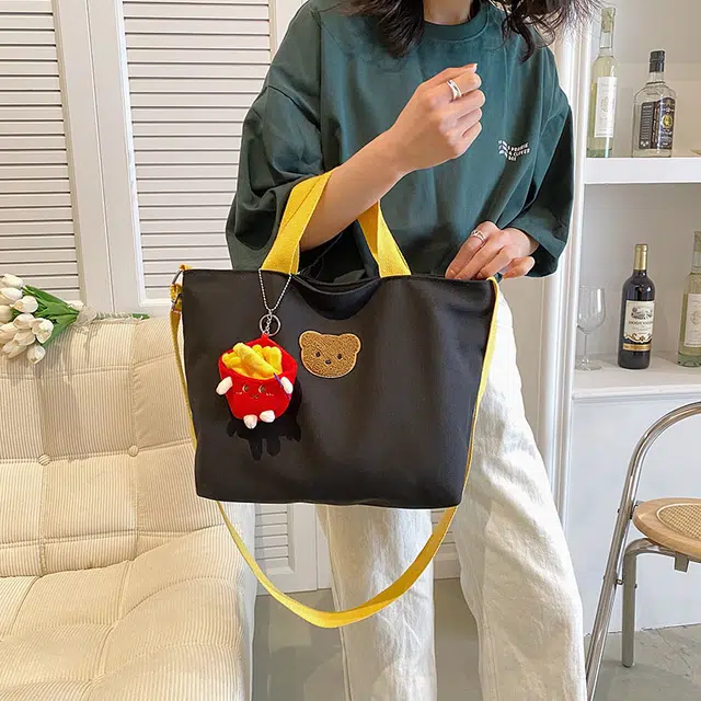 爱尔绅特 可爱手提袋卡通简约撞色 帆布 手提斜挎单肩包 女款 白色/黑色/粉红色/棕色