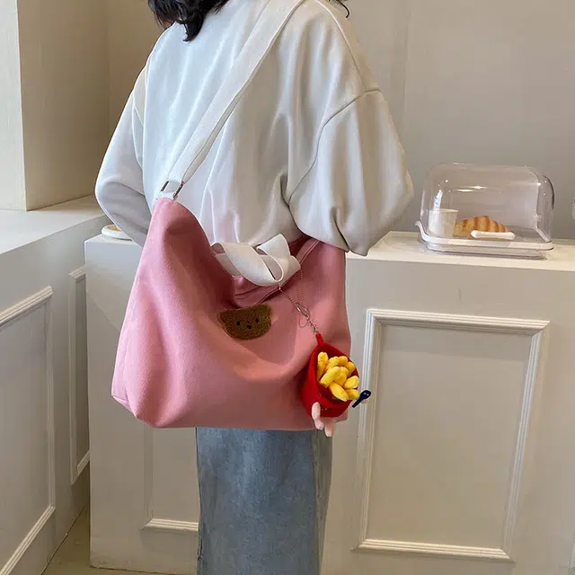 爱尔绅特 可爱手提袋卡通简约撞色 帆布 手提斜挎单肩包 女款 白色/黑色/粉红色/棕色