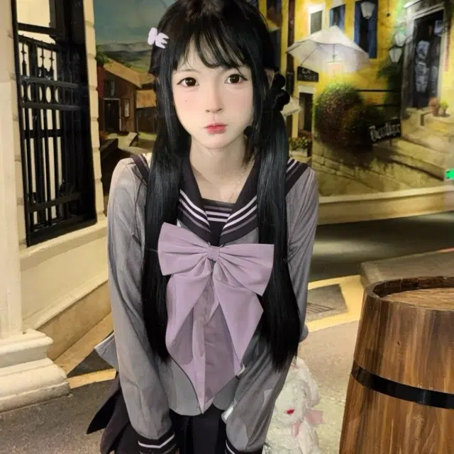 柏黛妃 学院风上衣收腰蝴蝶结日系百搭半裙裙装套装 女款