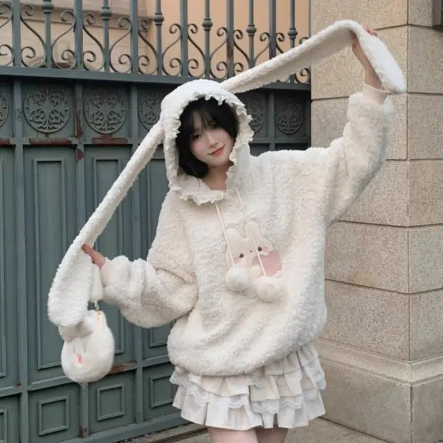 柏黛妃 可爱兔耳长袖连帽设计感宽松卫衣 女款