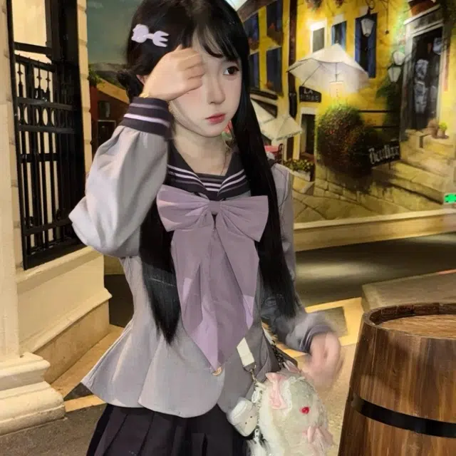 柏黛妃 学院风上衣收腰蝴蝶结日系百搭半裙裙装套装 女款