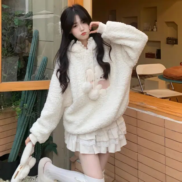 柏黛妃 可爱兔耳长袖连帽设计感宽松卫衣 女款