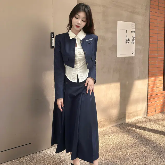 九条喵 学院风高腰中长款百褶休闲长裙制服 女款
