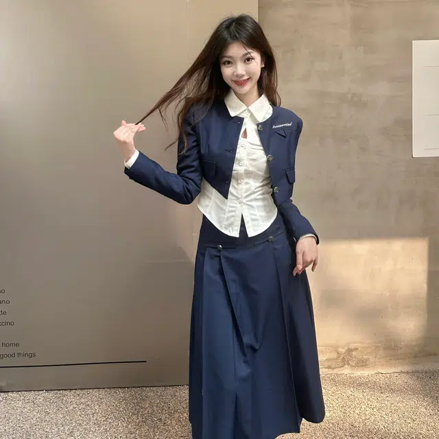 九条喵 学院风高腰中长款百褶休闲长裙制服 女款