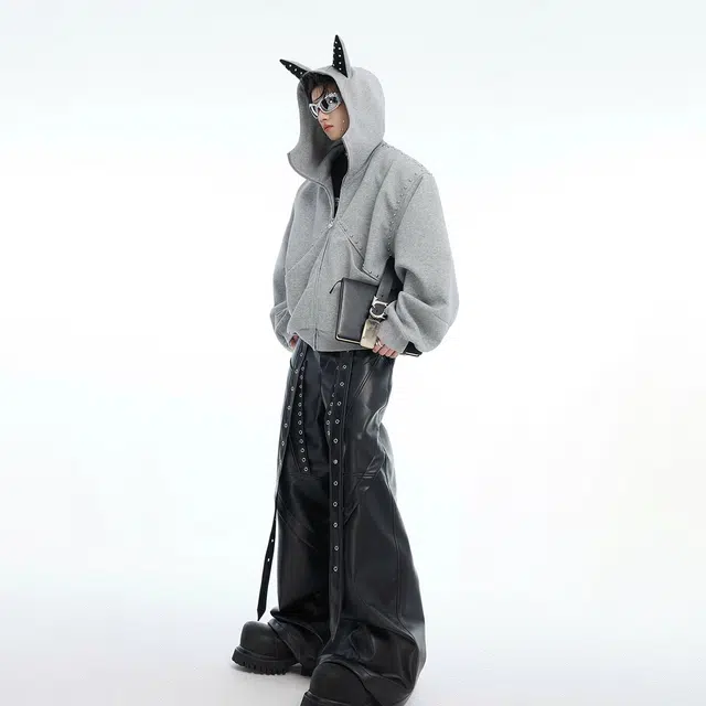 虫小绿 “宠物情人”犬元素铆钉拼接高街风舒适休闲连帽服饰卫衣 男女同款