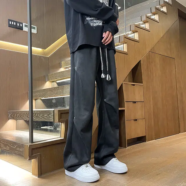 悍戈 美式复古扎染脏脏裤 宽松褶皱设计 运动日常百搭休闲裤 男女同款