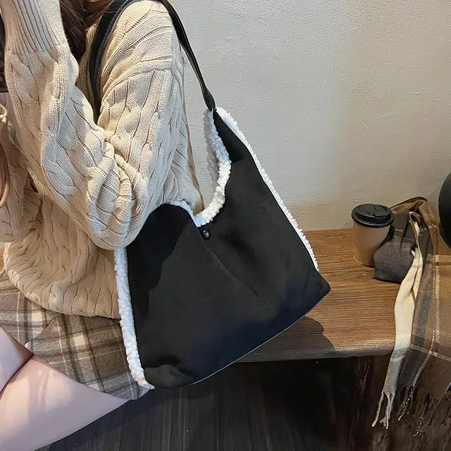 巴朗熊 秋冬毛绒百搭通勤复古学生上课 时尚休闲 麂皮 单肩包 常规 女款 黑色/卡其色/咖色