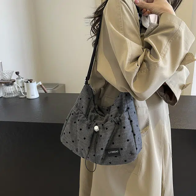 巴朗熊 撞色波点法式休闲 布 单肩包 女款 多色