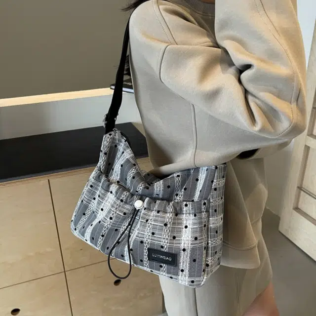 巴朗熊 撞色波点法式休闲 布 单肩包 女款 多色