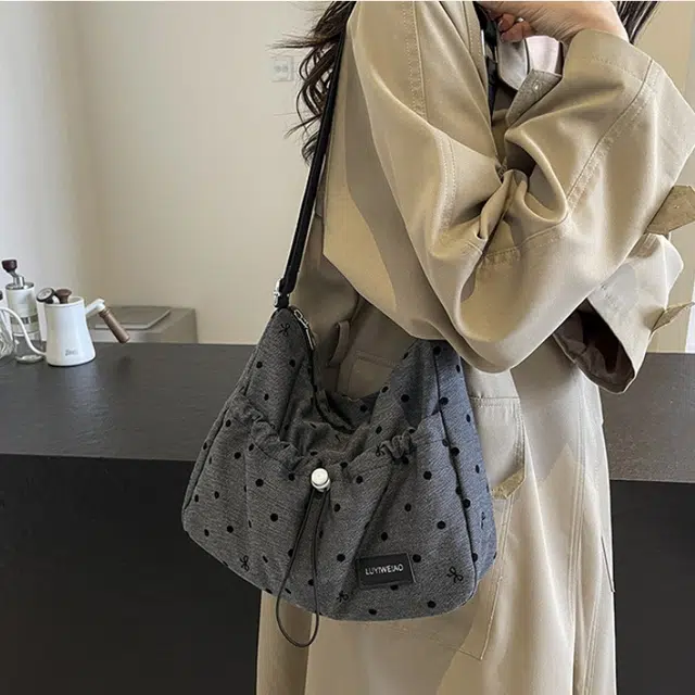 巴朗熊 撞色波点法式休闲 布 单肩包 女款 多色