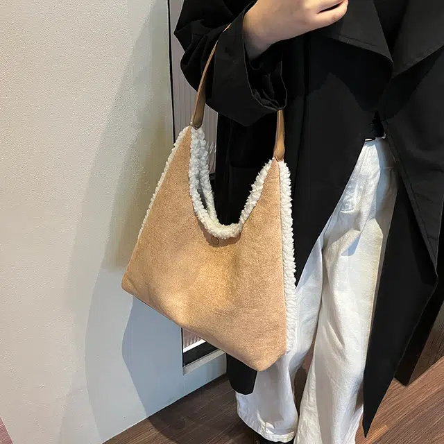 巴朗熊 秋冬毛绒百搭通勤复古学生上课 时尚休闲 麂皮 单肩包 常规 女款 黑色/卡其色/咖色