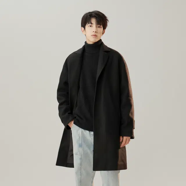 寻星记 美式学院风中长款纯色宽松西装领单排扣休闲百搭宽松保暖加厚大衣 男女同款