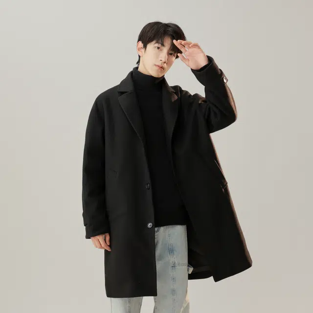 寻星记 美式学院风中长款纯色宽松西装领单排扣休闲百搭宽松保暖加厚大衣 男女同款