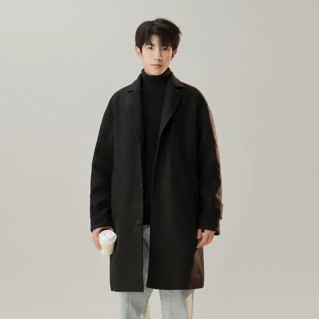 寻星记 美式学院风中长款纯色宽松西装领单排扣休闲百搭宽松保暖加厚大衣 男女同款