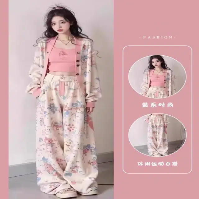 囍鱼少女 小香风时尚洋气女秋款韩系宽松显瘦卫衣两件套阔腿裤休闲套装 女款