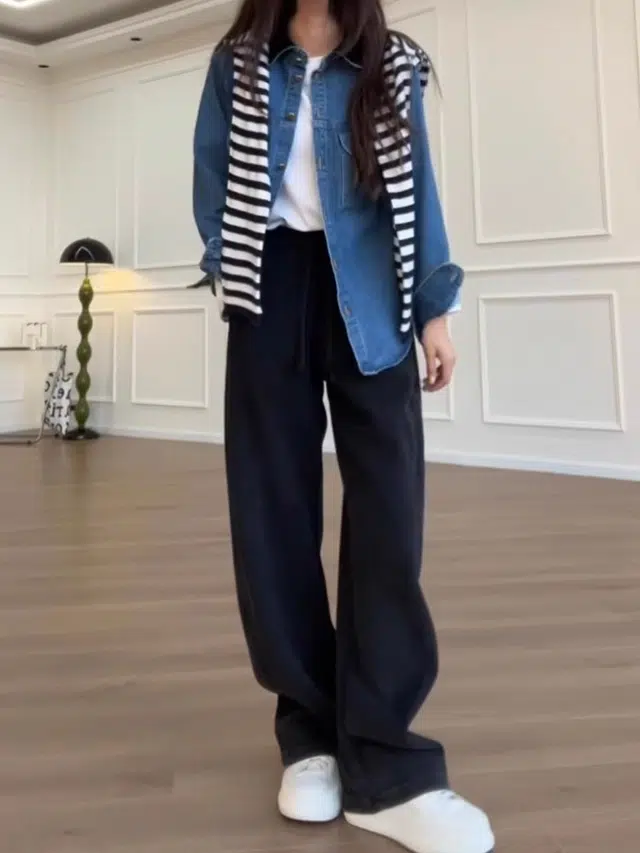 囍鱼少女 纯色宽松适中高腰休闲裤 女款