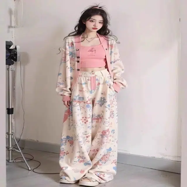 囍鱼少女 小香风时尚洋气女秋款韩系宽松显瘦卫衣两件套阔腿裤休闲套装 女款