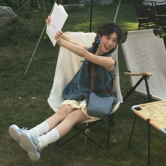 囍鱼少女 甜美田园风设计感蝴蝶结绑带牛仔背心半身裙裙装套装 女款