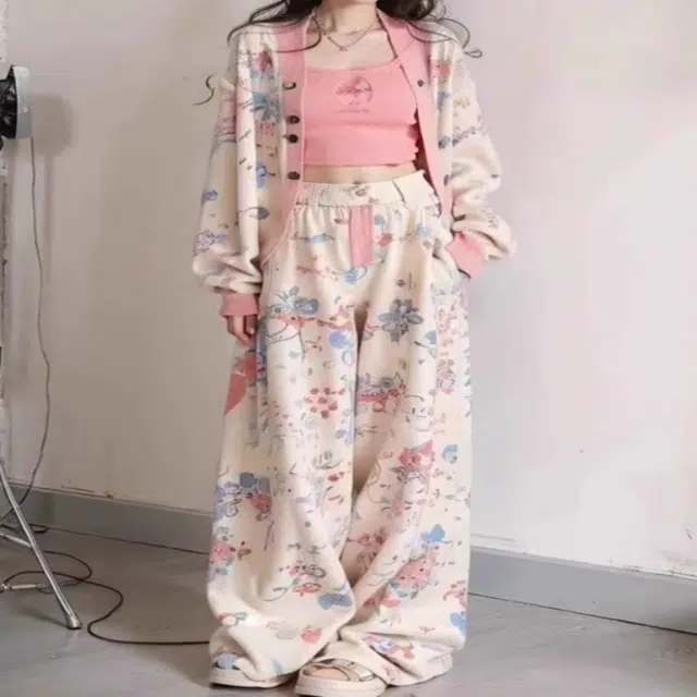 囍鱼少女 小香风时尚洋气女秋款韩系宽松显瘦卫衣两件套阔腿裤休闲套装 女款