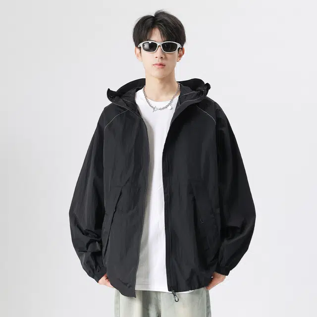 夏季潮牌情侣户外骑行服 日常通勤舒适透气宽松百搭 防紫外线可拆卸帽檐夜光反光条设计防晒服 男女同款