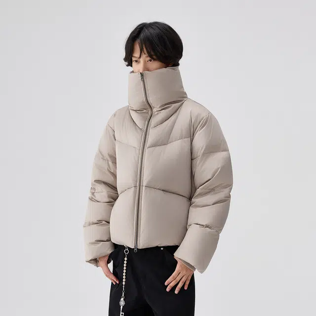 BENMYSHOWER Plaid Lined Short Down Jacket