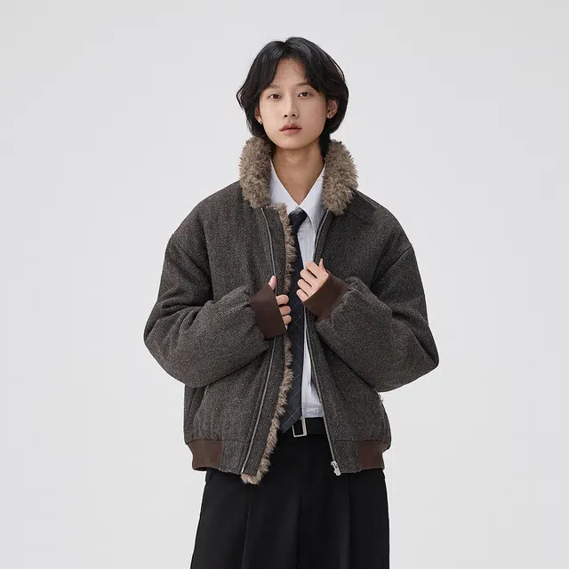 BENMYSHOWER Wool Collar Padded Coat