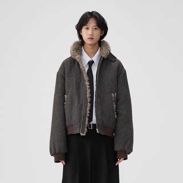 BENMYSHOWER Wool Collar Padded Coat